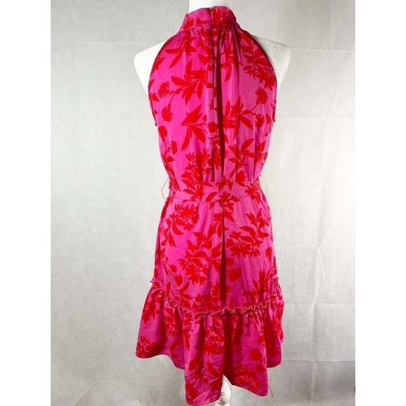 Sam Edelman High Neck Floral Print  Dress Red Pink Size Small - Picture 4 of 14